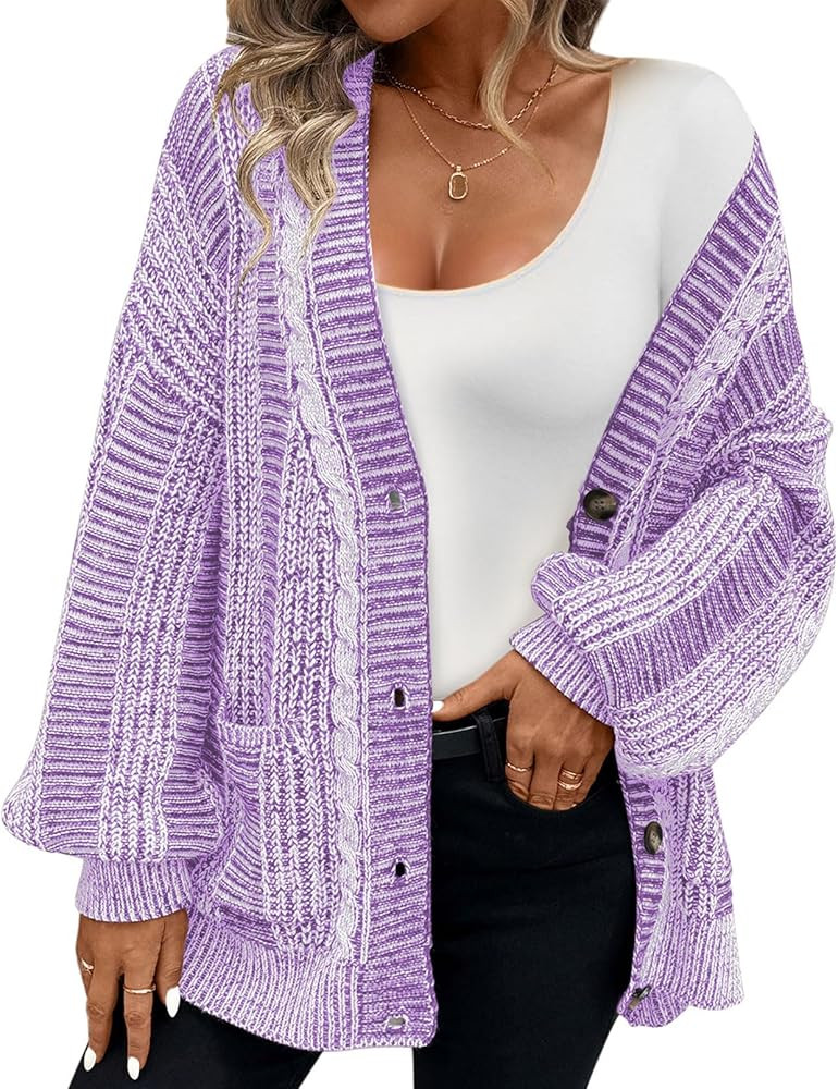 Pink Queen Women's 2024 Fall Winter Cardigan Sweater Long Sleeve Cable Knit Loose Outerwear Coat | Amazon (US)