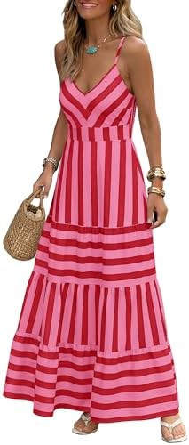 Caracilia Summer Maxi Dresses for Women Spaghetti Strap Back Smocked A Line V Neck Casual Long Dr... | Amazon (US)