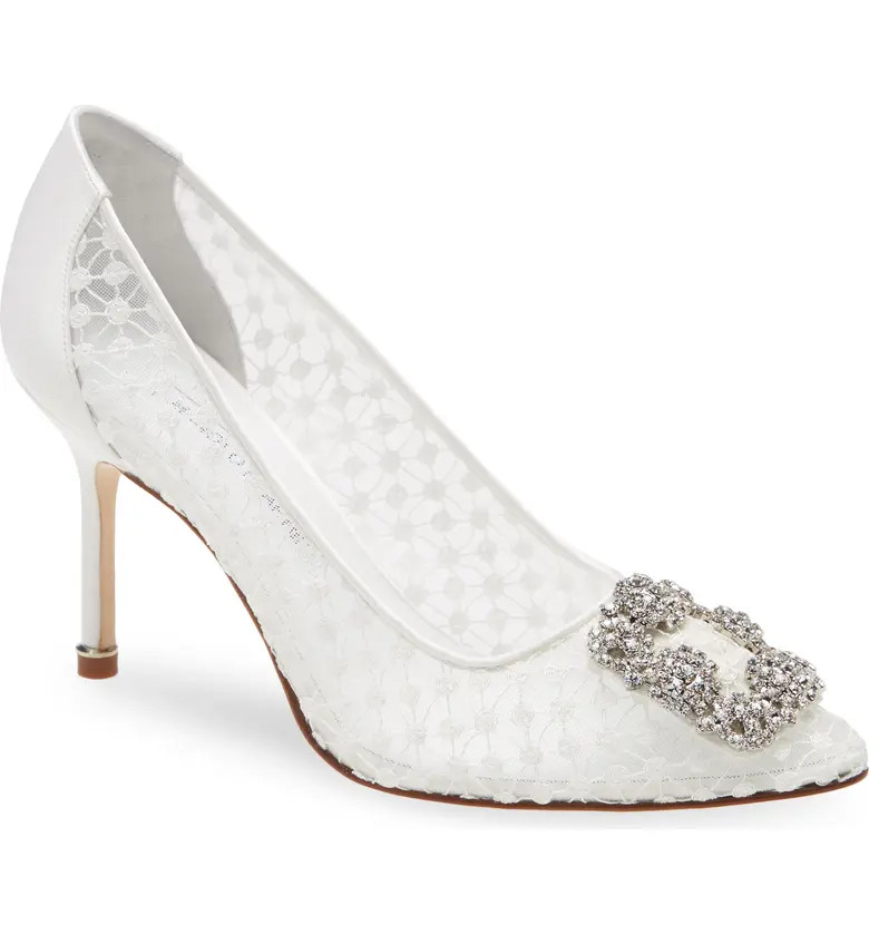 Manolo Blahnik Hangisi Crystal Buckle Lace Pump | Nordstrom | Nordstrom
