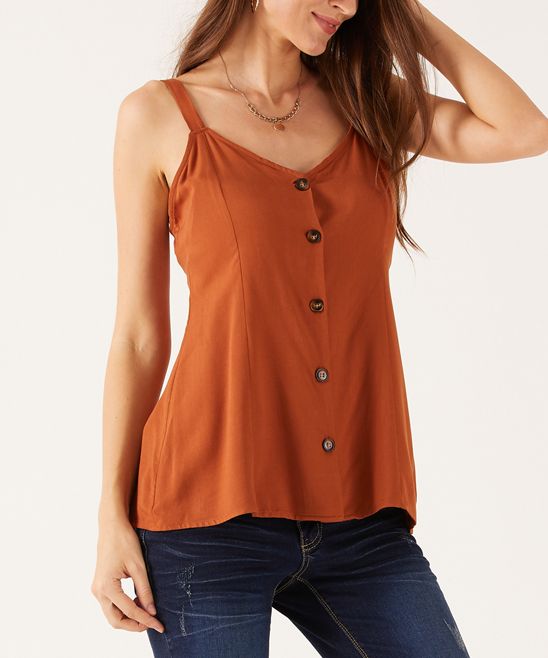 Suzanne Betro Weekend Women's Tank Tops 101RUST - Rust Button-Front Camisole - Women & Plus | Zulily