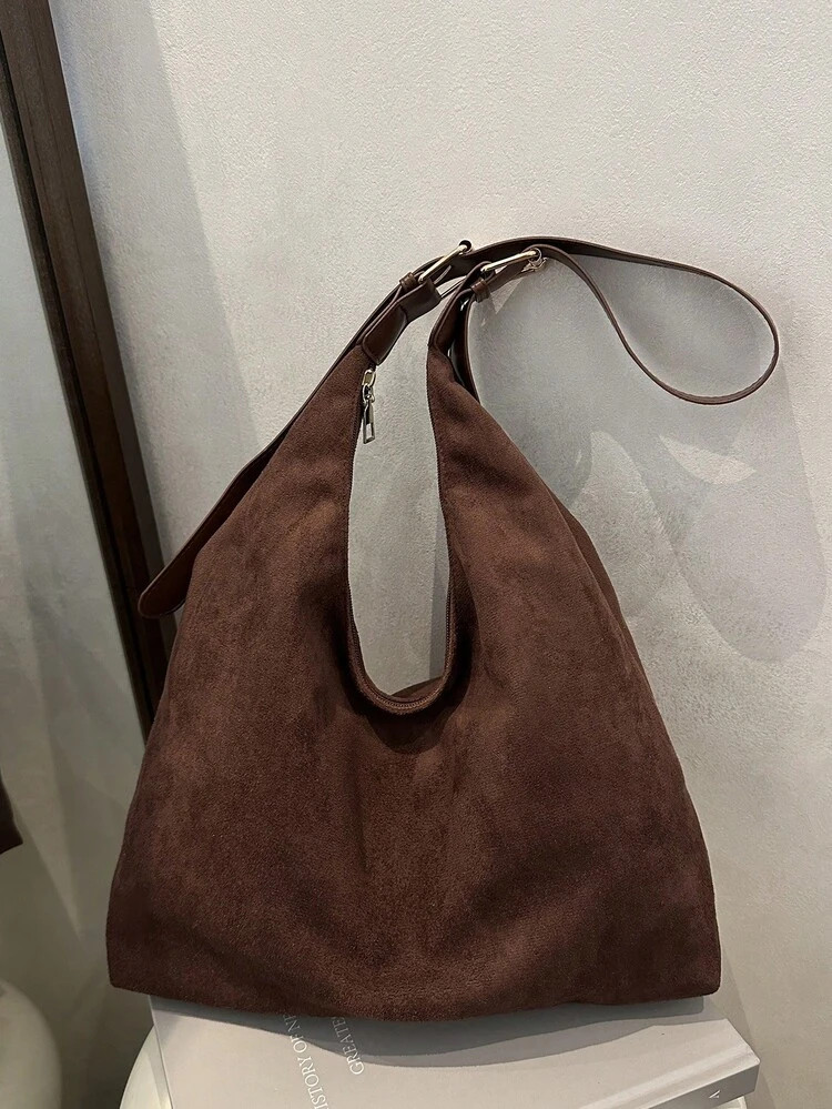 Large Capacity Suede Tote Bag For Women, 2025 New Korean Fashion High-End Casual Versatile Shoulder Commuter Shopping Bag | SHEIN