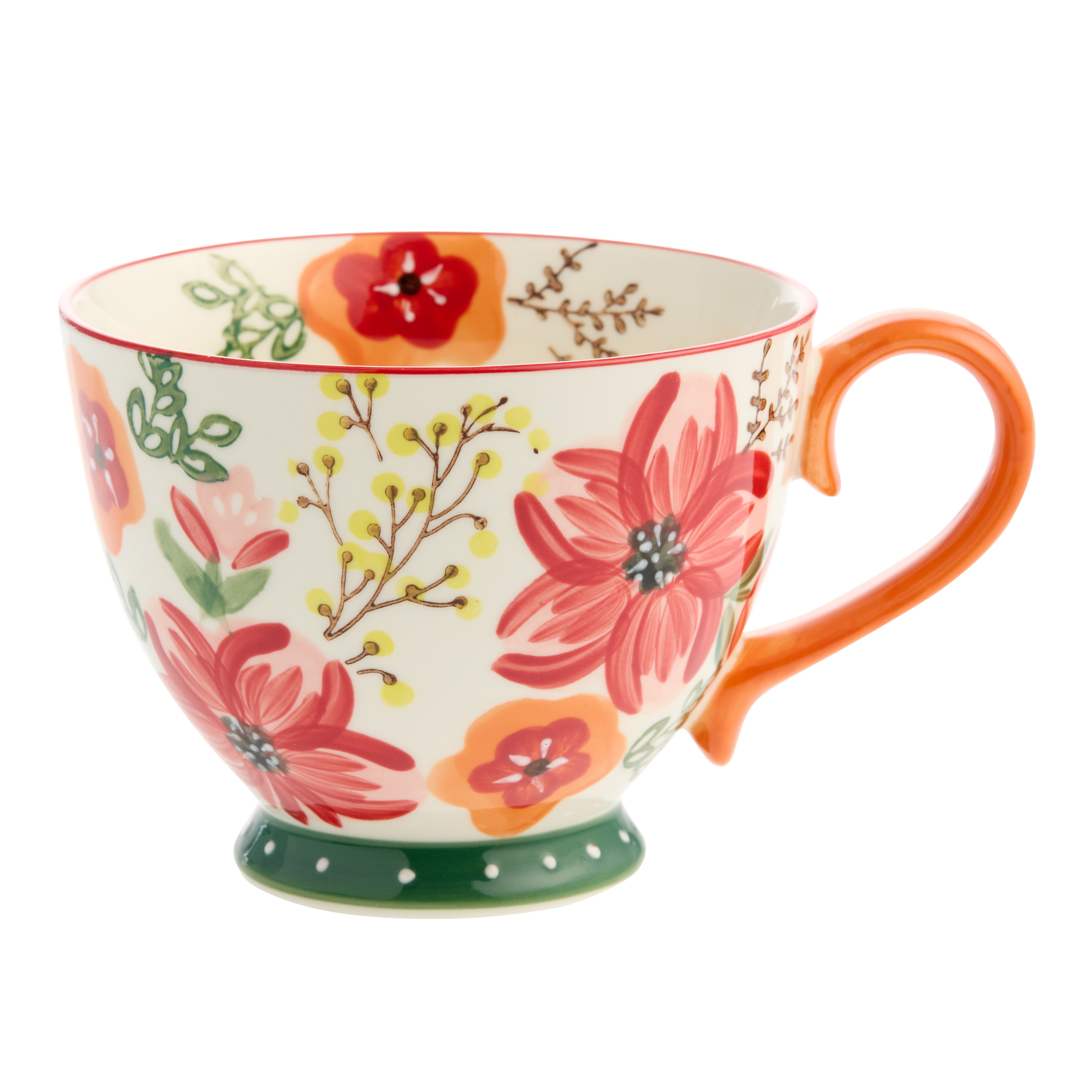 Red and Green Floral Hand Painted Ceramic Mug | World Market
