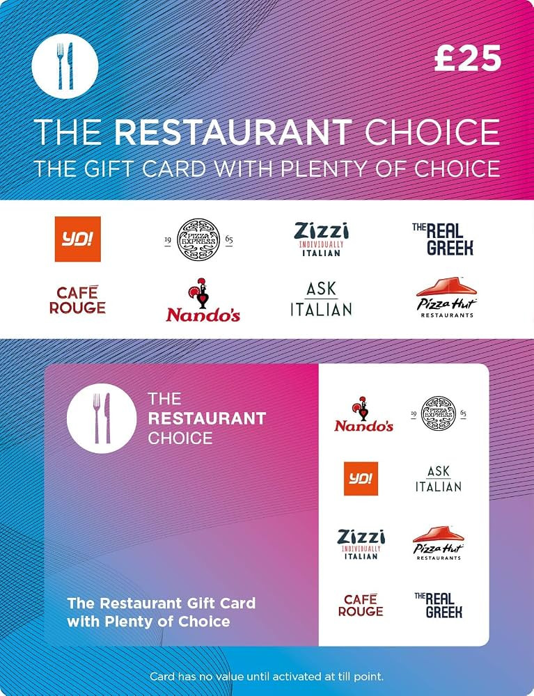 Restaurant choice Gift Card - Post | Amazon (UK)