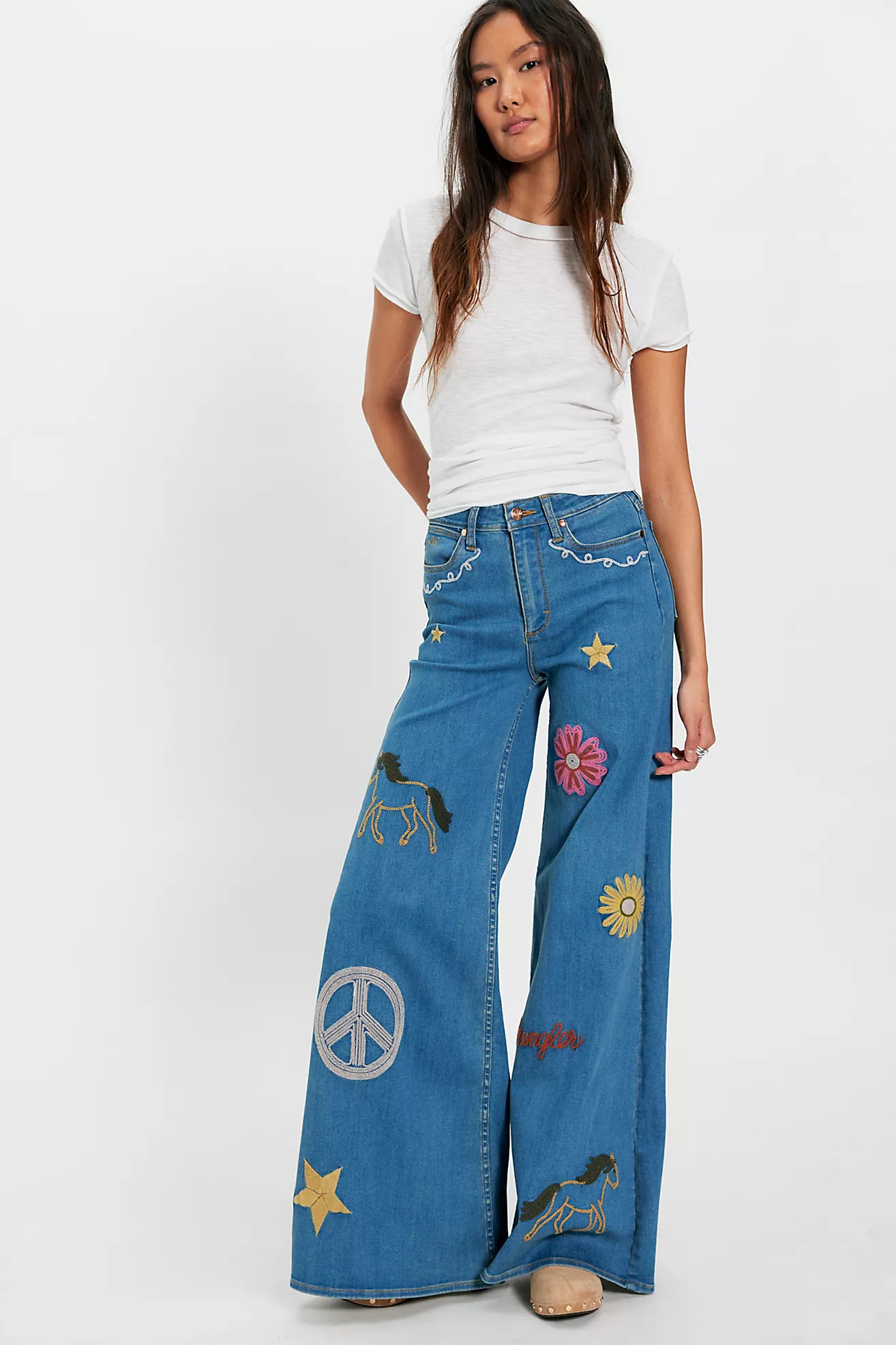 Wrangler X Lainey Wilson Embroidered Cheeky Wide-Leg Jeans | Free People (Global - UK&FR Excluded)
