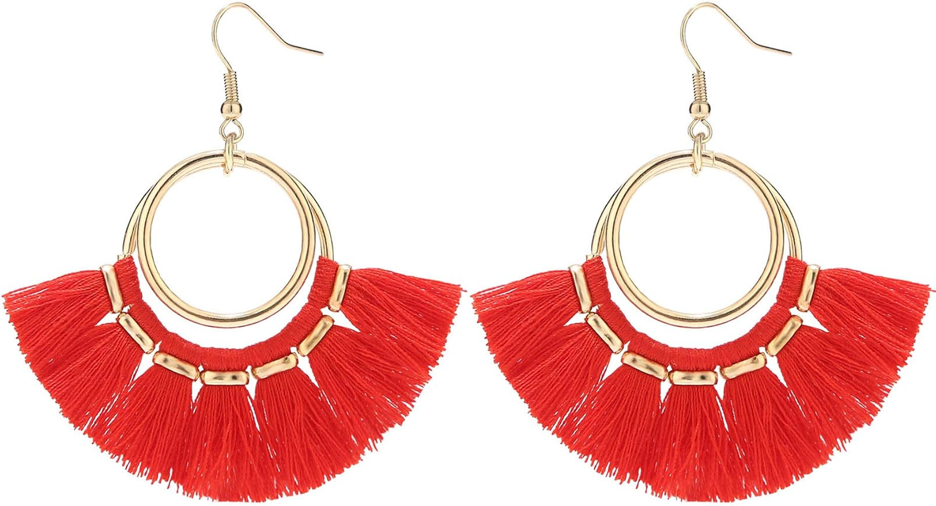 Tassel Hoop Earrings Fringe Drop Gold Tone Circle Tiered Earrings for Women | Amazon (US)