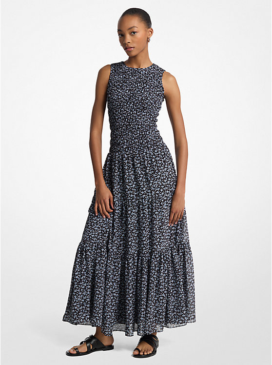 Floral Print Smocked Georgette Maxi Dress | Michael Kors US