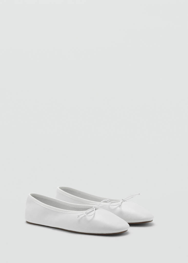 Leather ballet flats with bow white - Woman - 9 - MANGO | MANGO (UK)