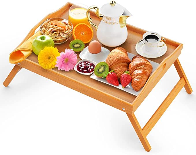 Bed Trays for Eating, 16.92 x 12.6 Inch Bed Table Tray with Folding Legs, Bamboo Breakfast in Bed... | Amazon (US)