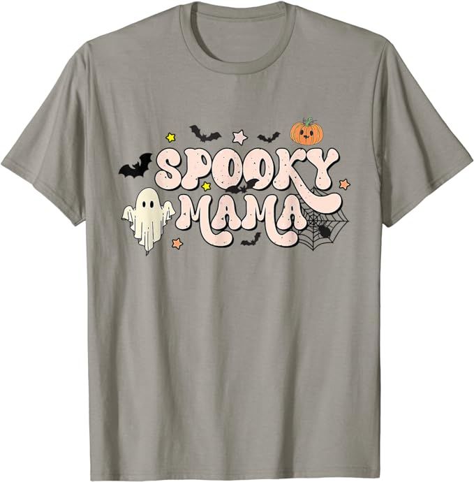 Spooky Mama Groovy Ghost Bat Pumpkin Creepy Retro Halloween T-Shirt | Amazon (US)