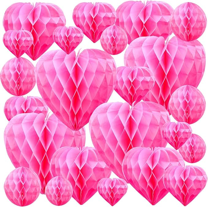 Yexiya 36 Pcs Valentine Heart Honeycomb Decorations Paper Pom Poms Paper Honeycomb Ball Paper Dec... | Amazon (US)