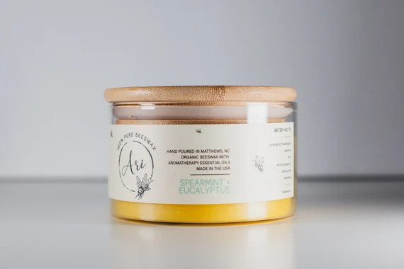 Beeswax Candle | Spearmint Eucalyptus| 100% Pure Organic Beeswax candle with essential oils +Hemp... | Etsy (US)