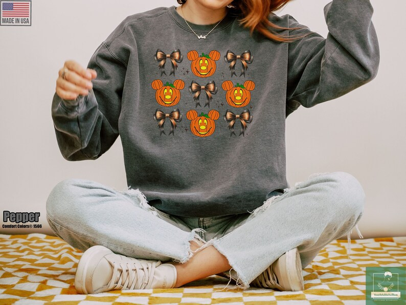 Mickey Pumpkins Coquette Bows Comfort Colors Sweatshirt, Coquette Disneyland Halloween Sweater, T... | Etsy (US)