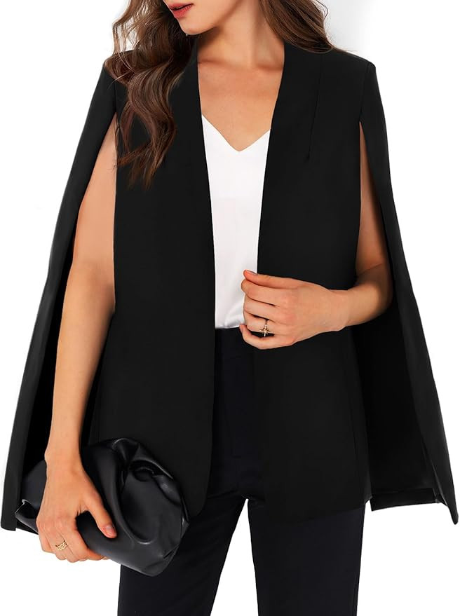 GAMISOTE Womens Cape Blazer Split Sleeve Open Front Casual Jacket Coat Workwear | Amazon (US)