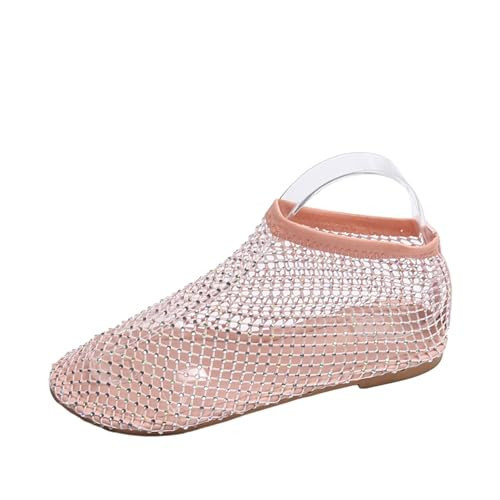 Mesh Ballet Flats for Women - Sparkly Rhinestone Sandals Breathable Round Toe Slip-On Jelly Flats Comfortable Dressy Gladiato Sandals for Casual, Beach, Wedding & Office Wear Pink | Amazon (US)