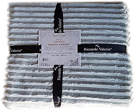 Chunky Throw Fluffy Sofa Bed Warm Ribbed Throws Fleece Blanket Soft All season (Silver, 150 x 200... | Amazon (UK)