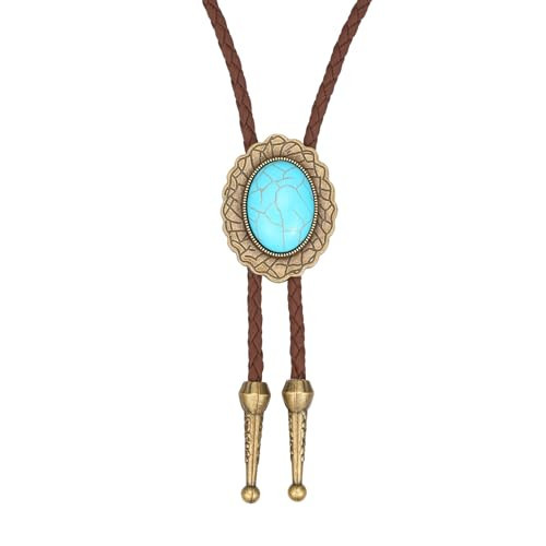 AZORA Cowboy Bolo Tie for Men Women Western Turquoise Concho with Braided Leather Rope and Metal Ends Vintage Adjustable Rodeo Necktie | Amazon (US)