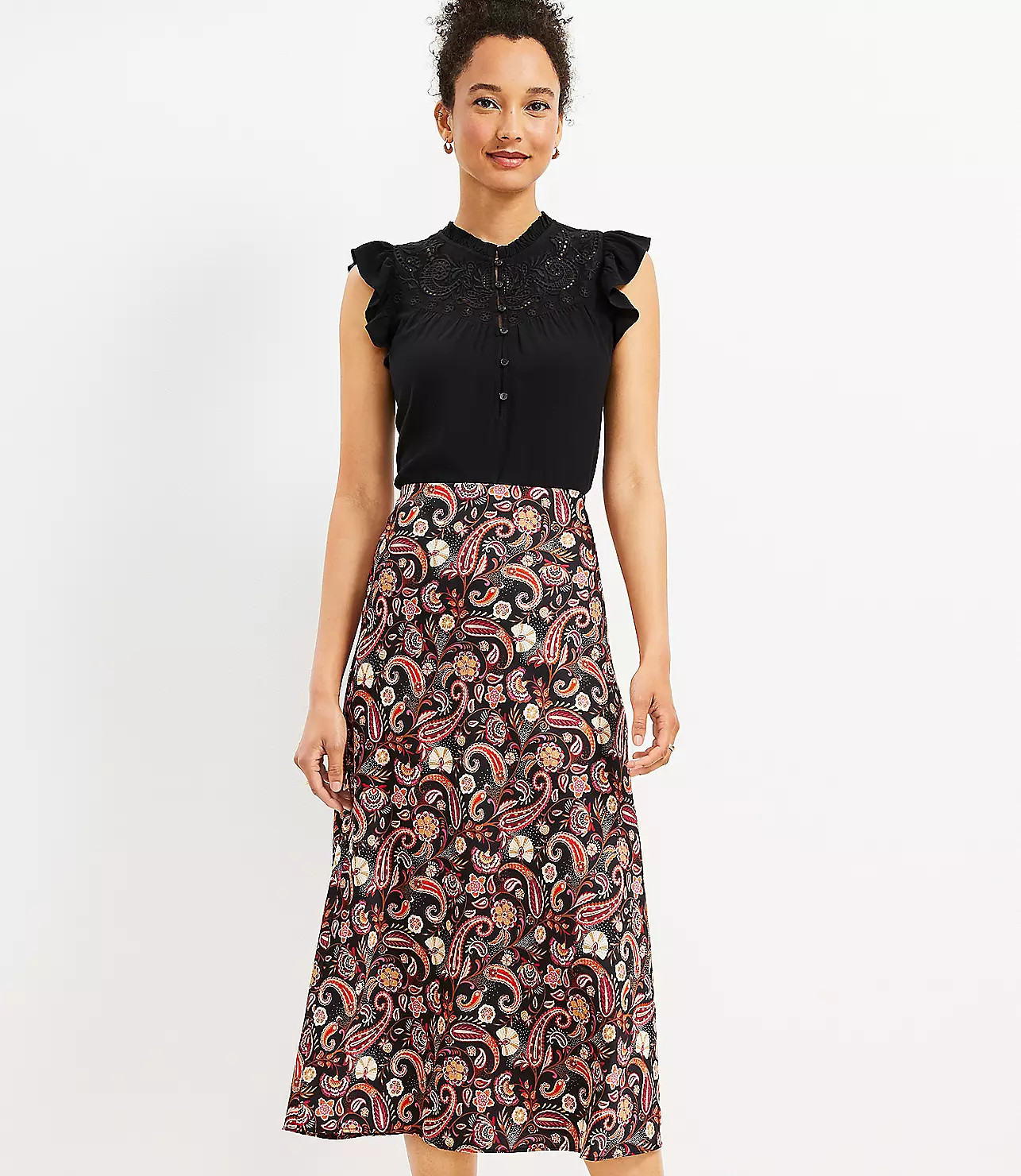 Paisley Bias Midi Skirt | LOFT