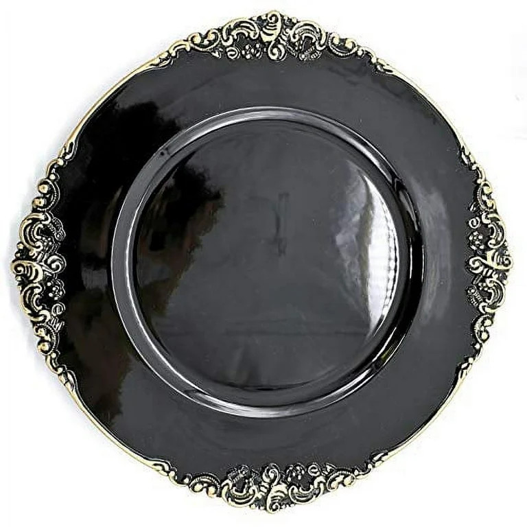 Allgala 13-Inch -Pack Heavy Quality Round Charger Plates-Floral Black Gold Trim-HD80343 | Walmart (US)