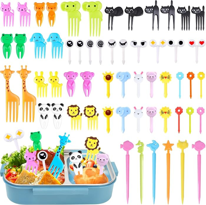 156PCS Animal Food Picks for Kids Bento Box Accessories, FATLODA Fun Kid Food Picks, Cute Fruit T... | Amazon (US)