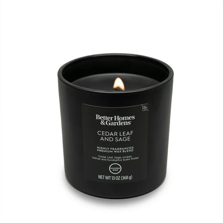 Better Homes & Gardens 13oz Cedar Leaf and Sage Scented Wooden Wick Jar Candle | Walmart (US)