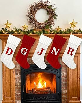 Christmas Stockings with Initials,20 Inches Large Cable Embroidered Monogram Knitted Christmas St... | Amazon (US)