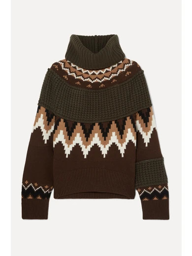 Fair Isle and waffle-knit wool-blend turtleneck sweater | NET-A-PORTER (US)