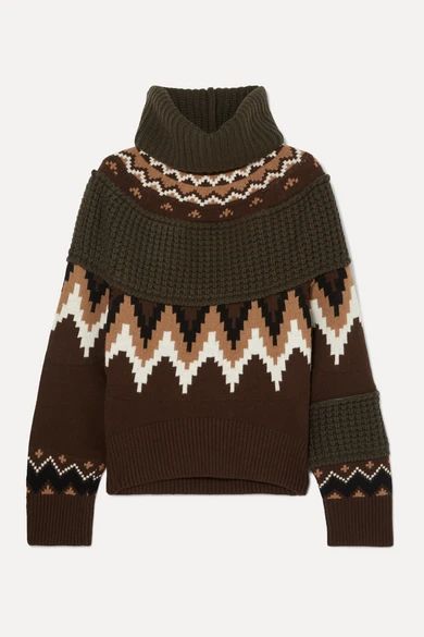 Fair Isle and waffle-knit wool-blend turtleneck sweater | NET-A-PORTER (US)