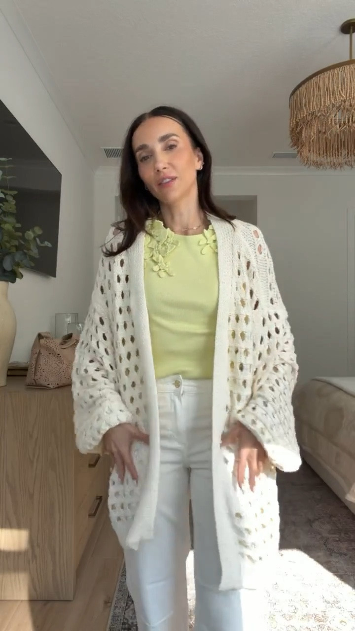 ANTHROPOLOGIE buy more, save more $50 off $150 / $100 off $300 / $150 off $500. Crochet cardigan layered over floral tank for an easy, polished casual chic look.

cardigan outfit, spring outfit, light layers, casual chic, neutral outfit, everyday style, soft tones, effortless look, cozy style, classic outfit

#LTKootd #LTKSaleAlert #LTKOver40