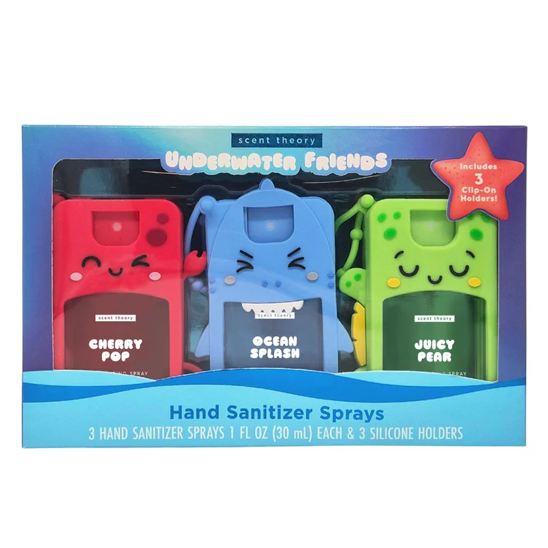 Scent Theory Underwater Friends Hand Sanitizer Spray Gift Set, 3 Sprays + 3 Clip-On Holders, 1 fl... | Walmart (US)