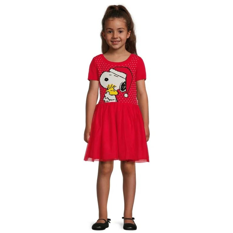 Peanuts Girls’ Snoopy Holiday Puff Sleeve Dress, Sizes 4-16 - Walmart.com | Walmart (US)