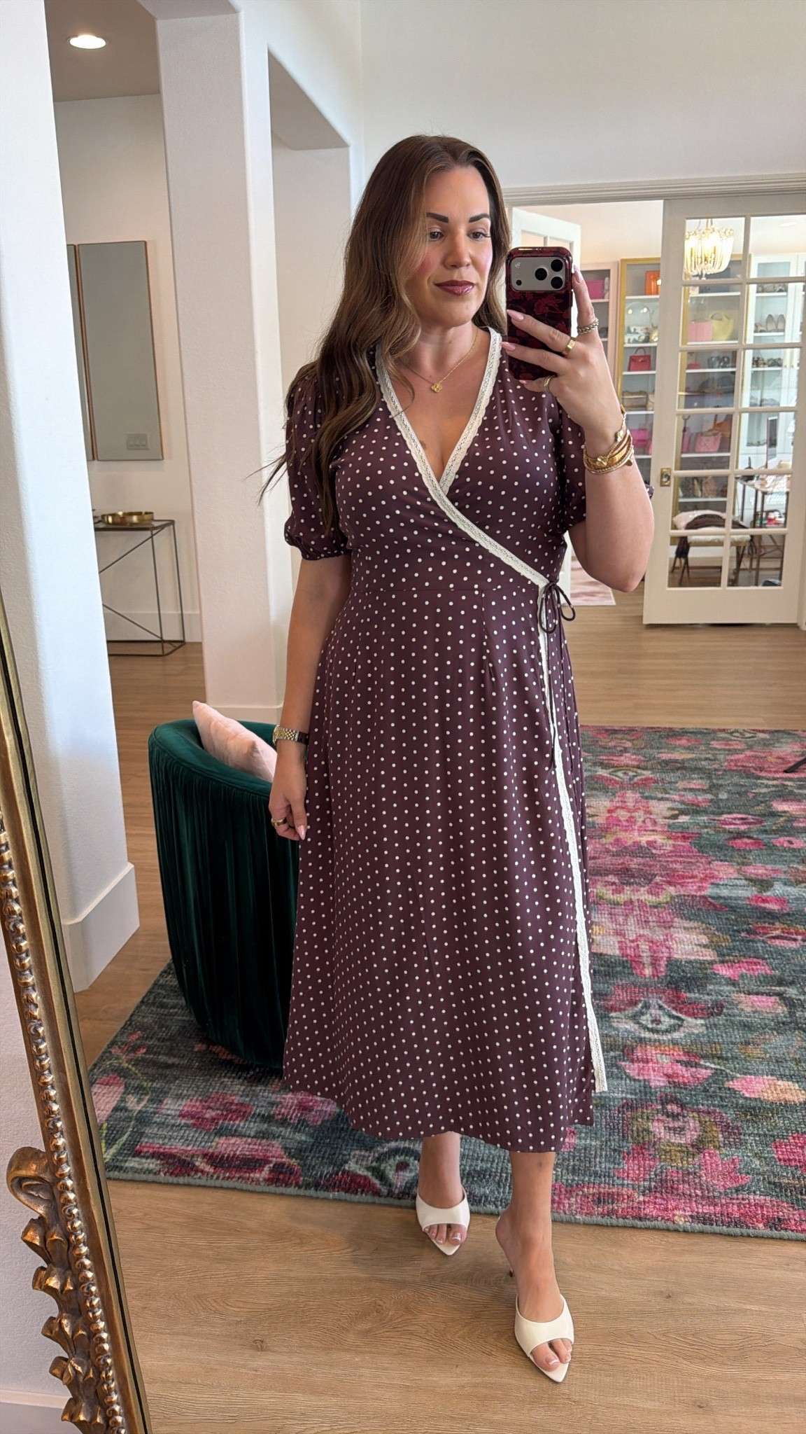 curvy midsize burgundy polka dot maxi wrap dress! wearing size medium. perfect for fall family photos! has matching minis

#LTKSeasonal #LTKMidsize