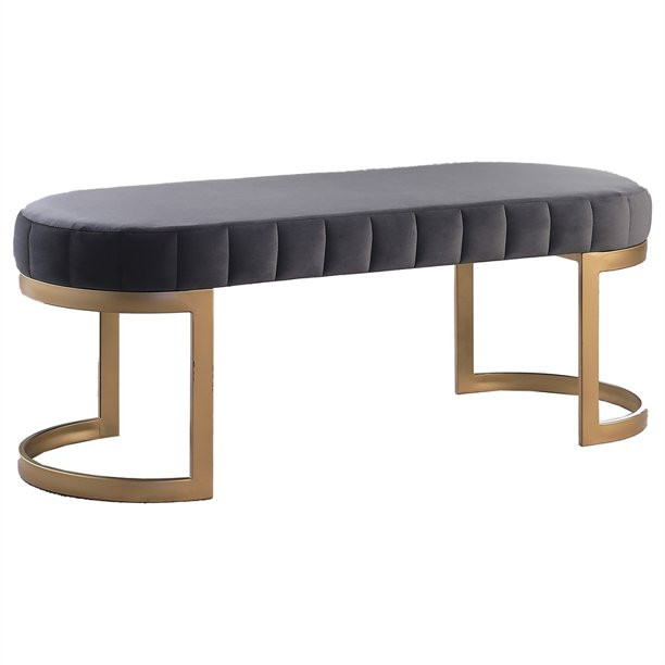 Krista Velvet Glam Accent Bench in Gray - Walmart.com | Walmart (US)