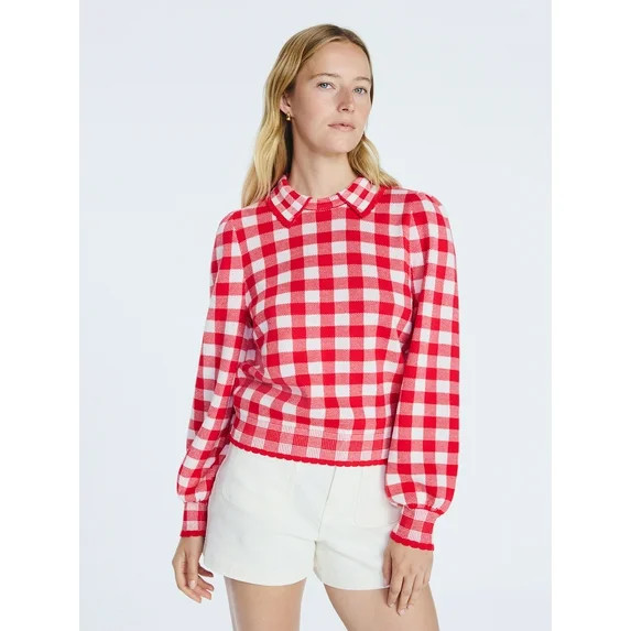 Free Assembly Women's Collared Sweater with Long Puff Sleeves, Midweight, Sizes XS-XXL | Walmart (US)