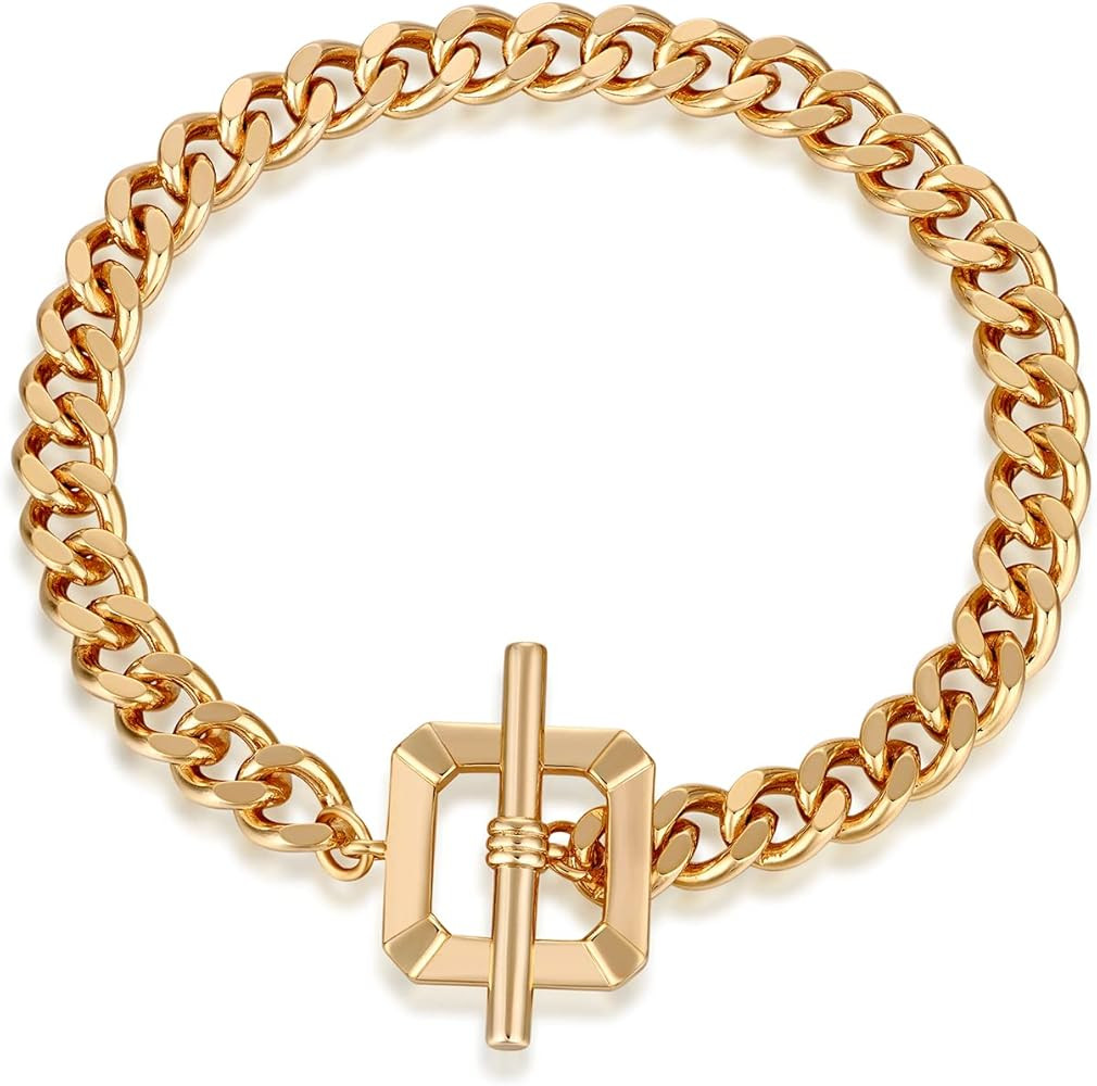 Dainty Layering Bracelets for Women 18 k Gold Plated Fashion Adjustable Chunky Cuban Paperclip Li... | Amazon (US)