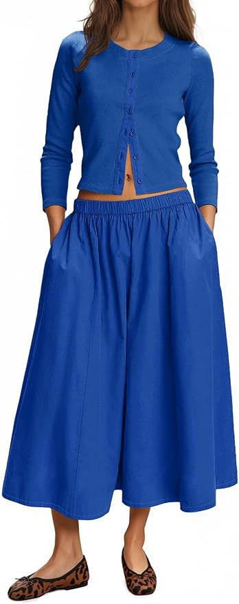 Tankaneo Womens 2 Piece Skirt Sets 3/4 Sleeve Knit Cardigan Elastic Waist Midi Skirt Outfits Casu... | Amazon (US)