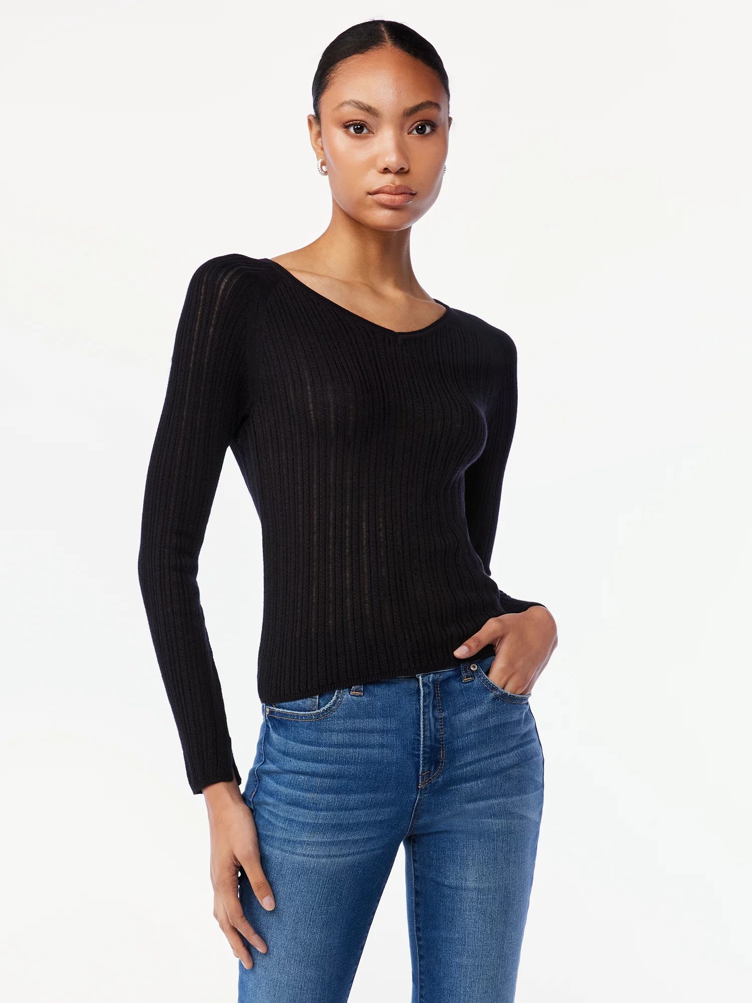 Scoop Women's Ribbed Sweater - Walmart.com | Walmart (US)