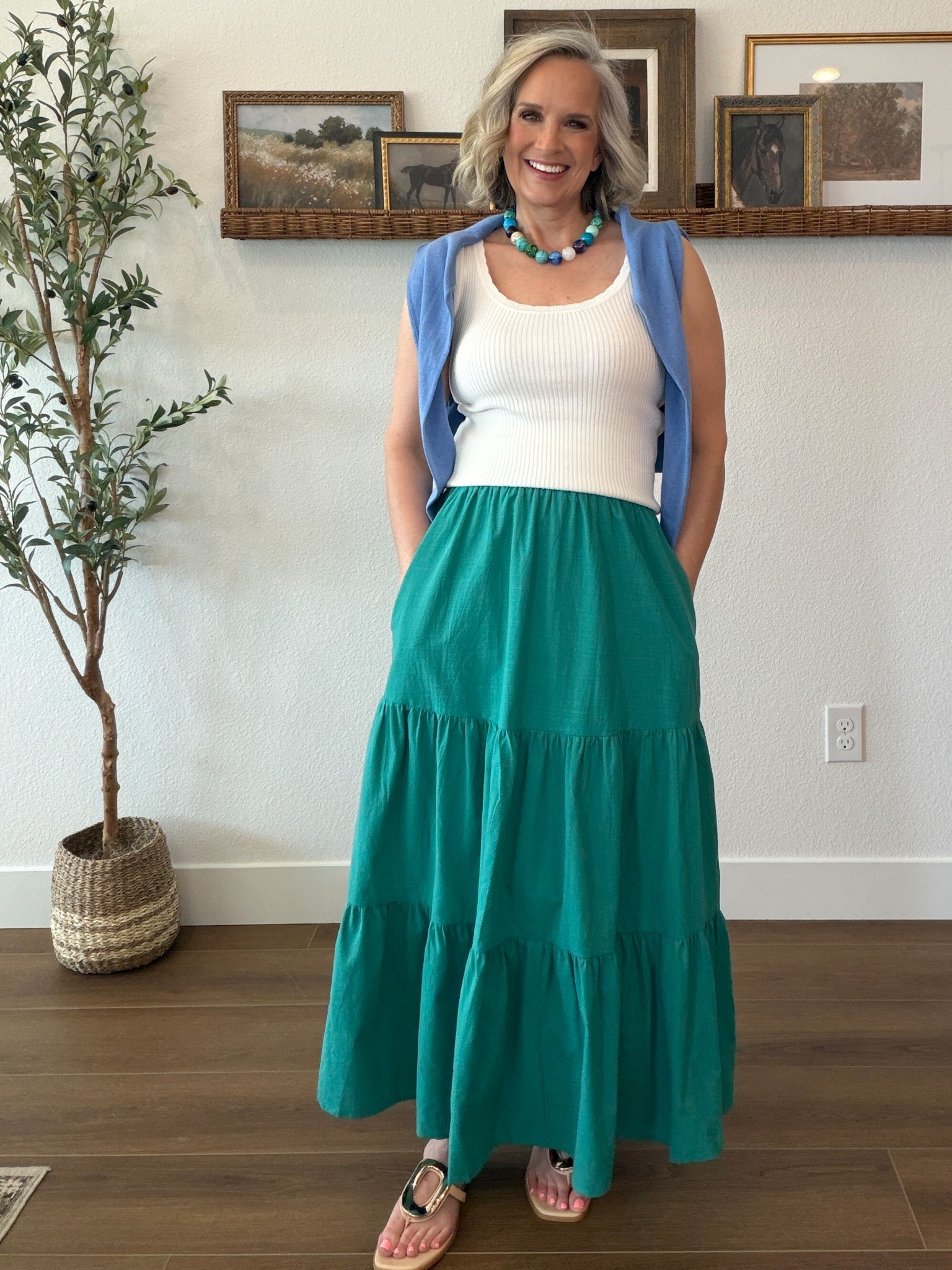 Wearing a M

Maxi skirt, summer style, over 50, Amazon fashion, midlife style, ruffle tank, doop sandals, chunky bead necklace, statement necklace, affordable fashionn

#LTKOver40 #LTKootd