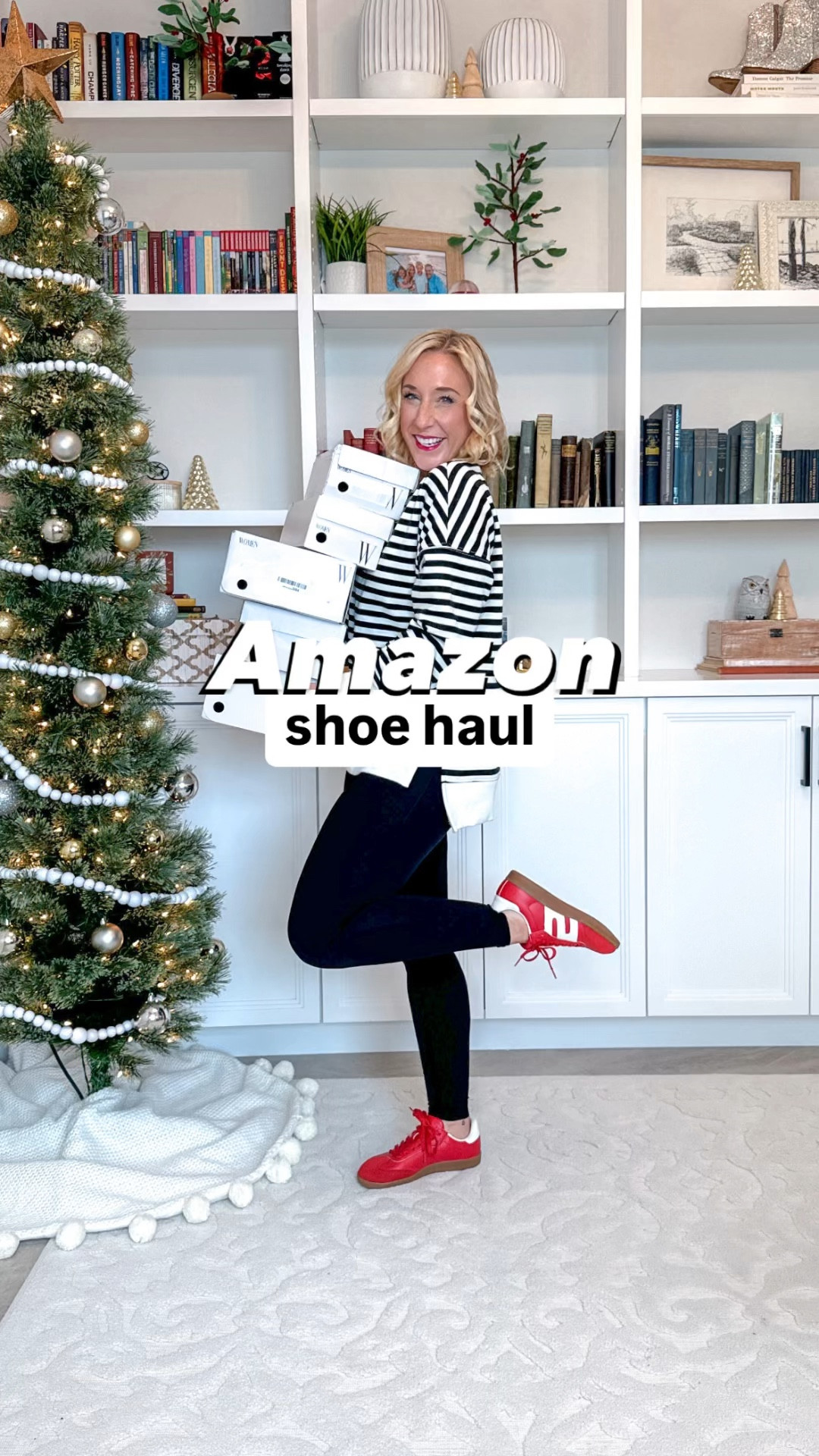 Amazon new shoe haul:
Use code 05ES4N7T for 5% off! ❤️👠
1. Rhinestone bow heels - tts. 
* velvet dress - size small. 
2. Nude sling back heels - tts. 
* plaid dress - size XS. 
3. Dark brown tall boots - tts. 
* sweater dress - size small.
* lace slip skirt - size small.
4. Red sneakers - size up a 1/2.
* merry sweatshirt - size 1X.
* leggings - size small.
5. Platform slippers - size up (only whole sizes).
* red sweatshirt - size Medium. 

#LTKSeasonal #LTKHoliday #LTKWatchNow