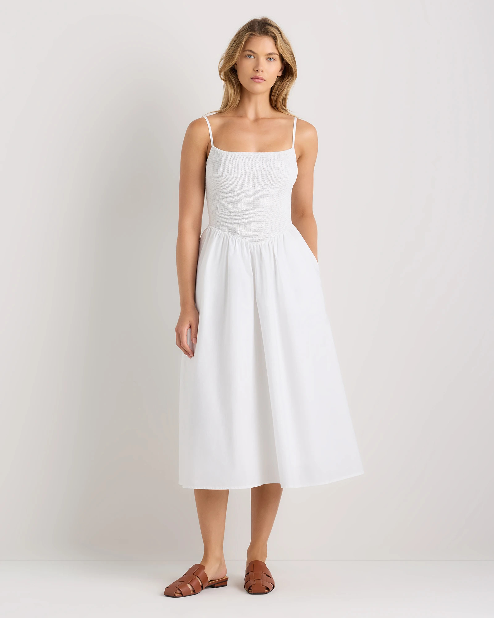 100% Organic Cotton Poplin Drop Waist Midi Dress | Quince