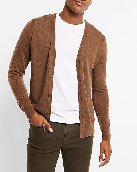 Y-neck Merino Cardigan | Express
