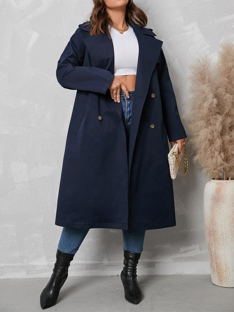 Plus Lapel Neck Double Breasted Trench Coat | SHEIN