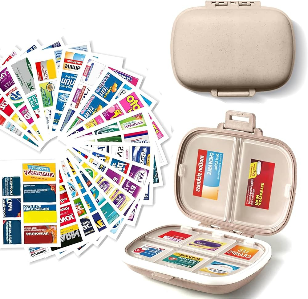Pill Organizer with Medicine Labels Travel Daily Pill Container Mini Medication Organizer Storage... | Amazon (US)
