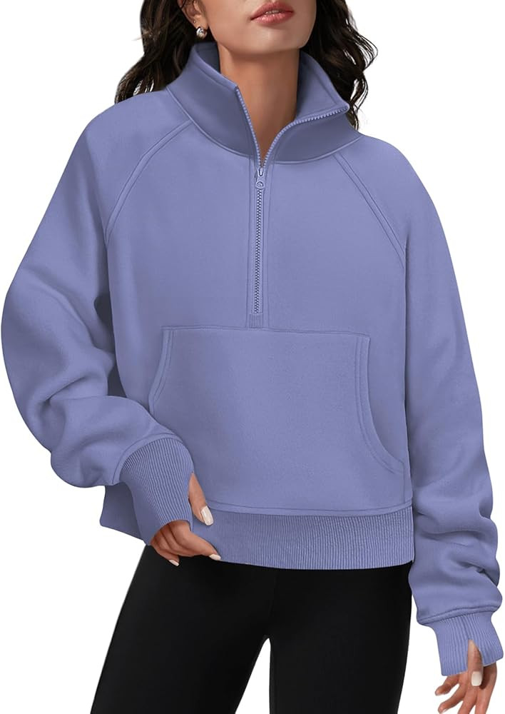 ATHMILE Womens Sweatshirts Half Zip Cropped Pullover Fleece Quarter Zipper Hoodies Fall outfits C... | Amazon (US)