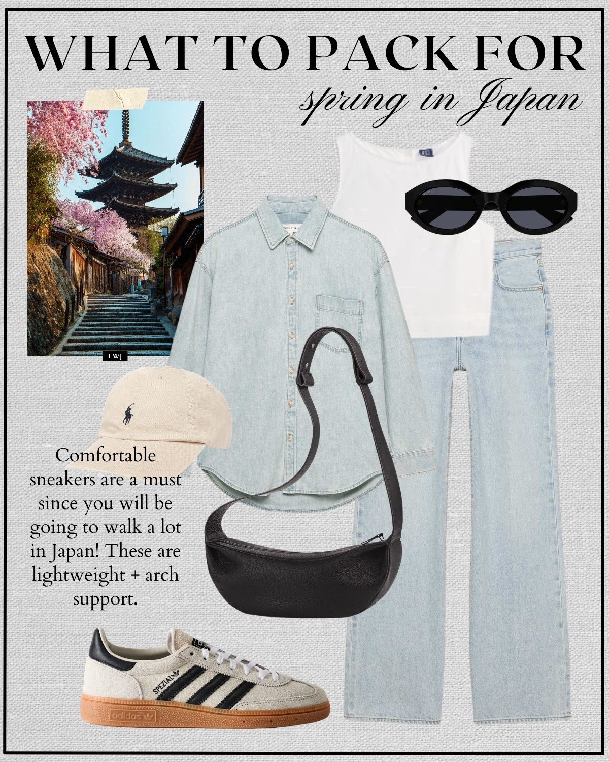 Japan spring outfit 

Spring travel / spring style / dressy outfit / denim shirt / light blue wash denim jeans / Farrah jeans / adidas handball spezial sneakers / polo Ralph Lauren hat 

#LTKTravel