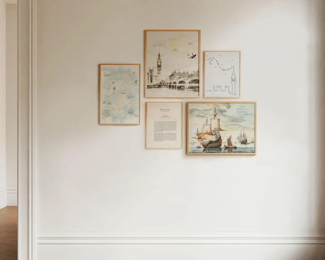 Peter Pan Nursery Art, PRINTABLE Set of 5 Peter Pan Literary Decor, Second Star Quote, London Sky... | Etsy (US)