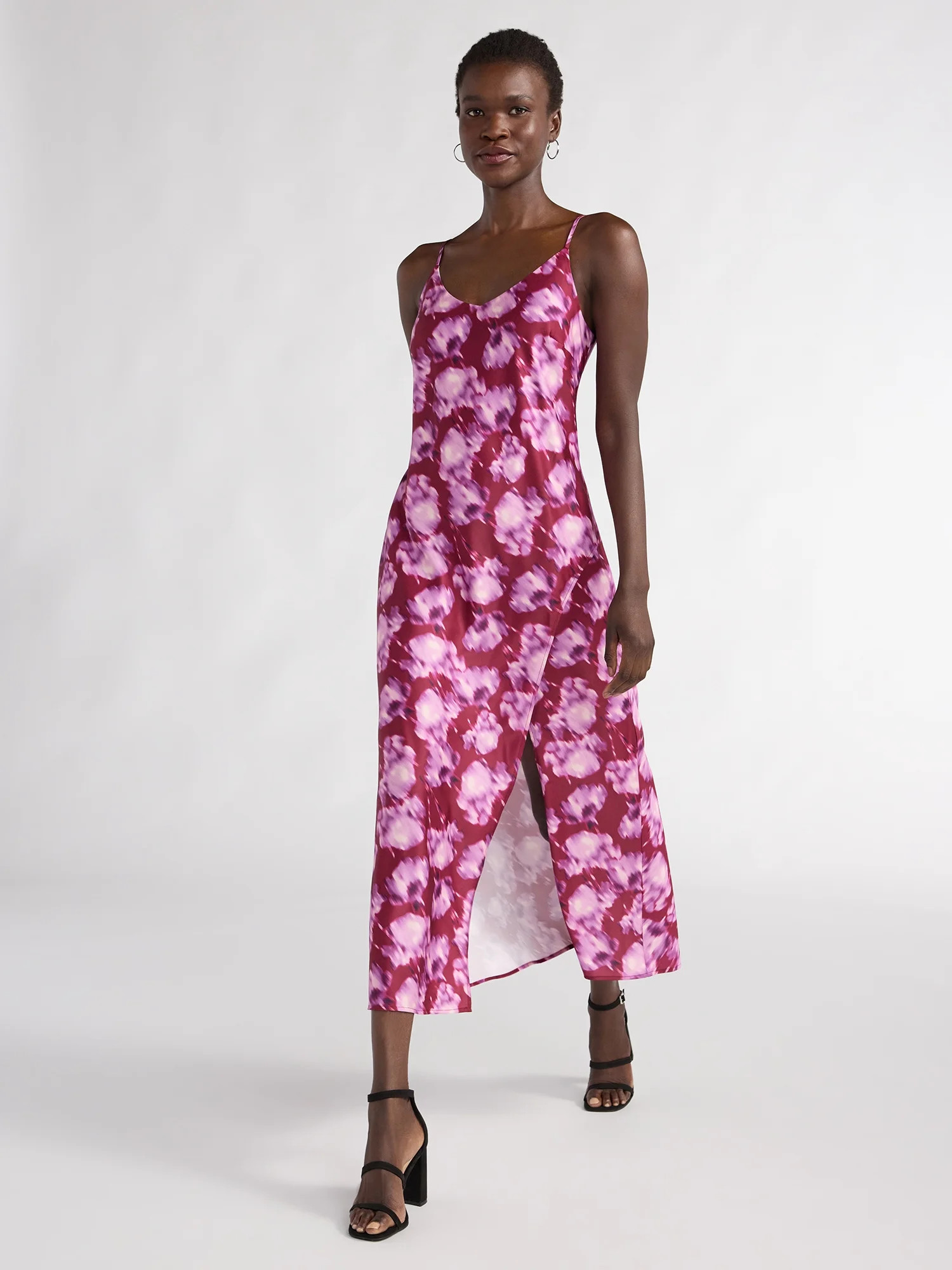 Scoop Women's Satin Midi Slip Dress with Side Slit, Sizes XS-XXL | Walmart (US)