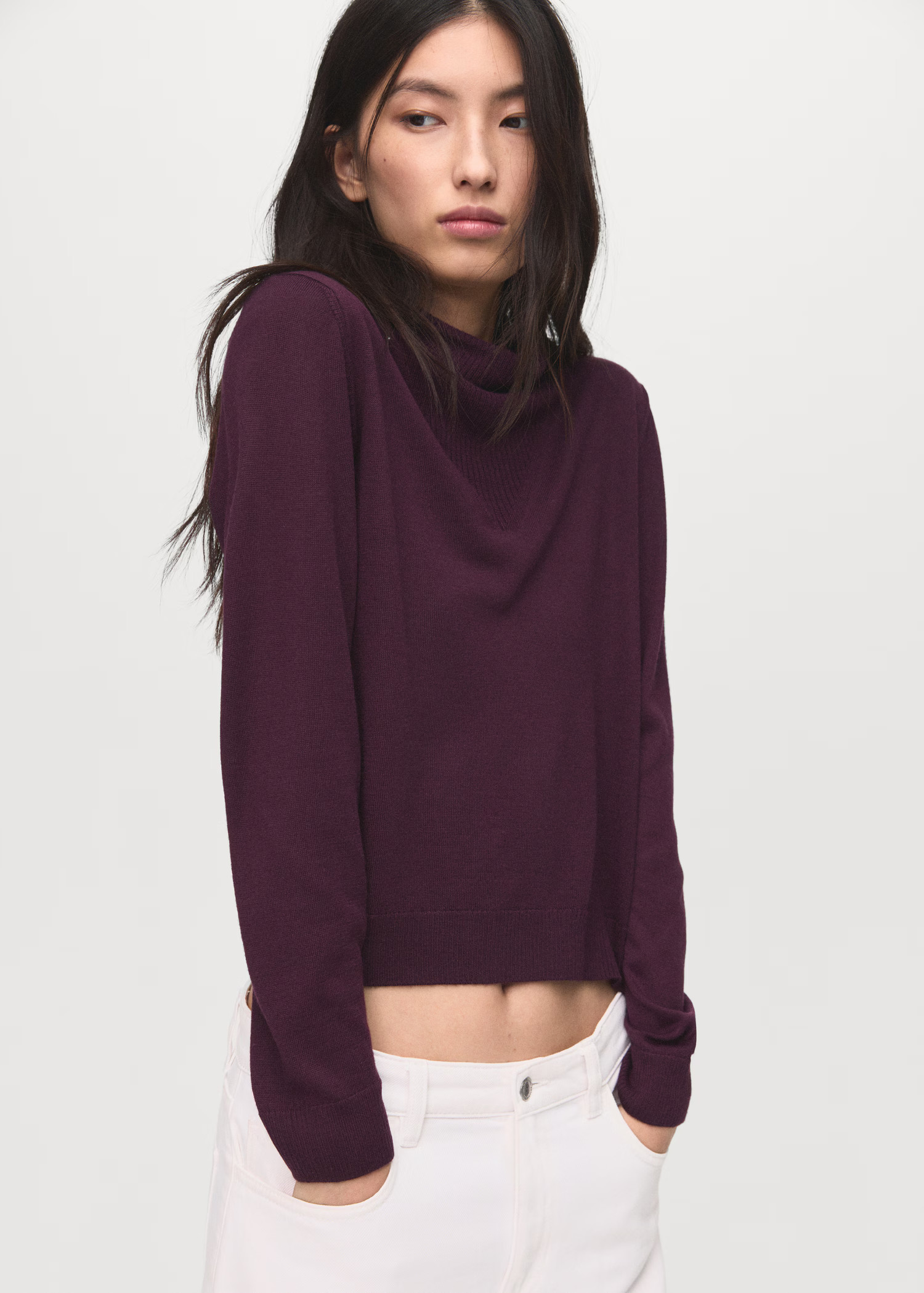 Knitted sweater with draped neck - Women | MANGO USA | Mango (US/MX/AU)