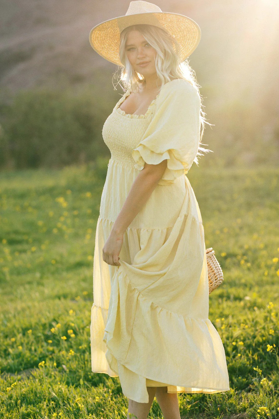 Paige Puff Sleeve Tiered Midi Dress | Morning Lavender