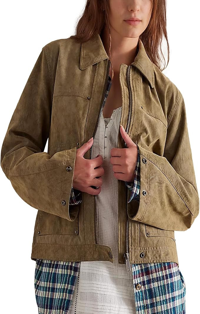 Trendy Bomber Jackets for Women Long Sleeve Zipper Up Lapel Neck Lightweight Cropped Blazer Coat ... | Amazon (US)