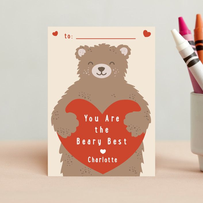 "You Are the Beary Best" - Customizable Classroom Valentine's Cards in Beige by Jennifer Holbrook... | Minted